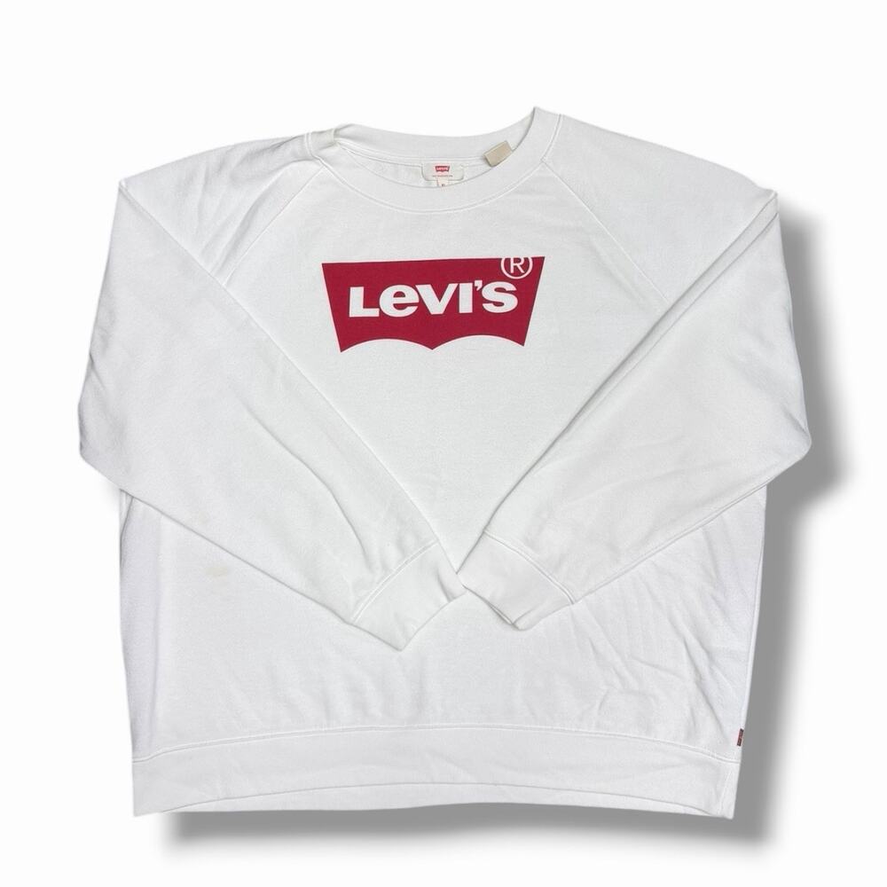 Levi's Sweatshirt Women's White Red Box Logo Crewneck Size XL Excellent Classic